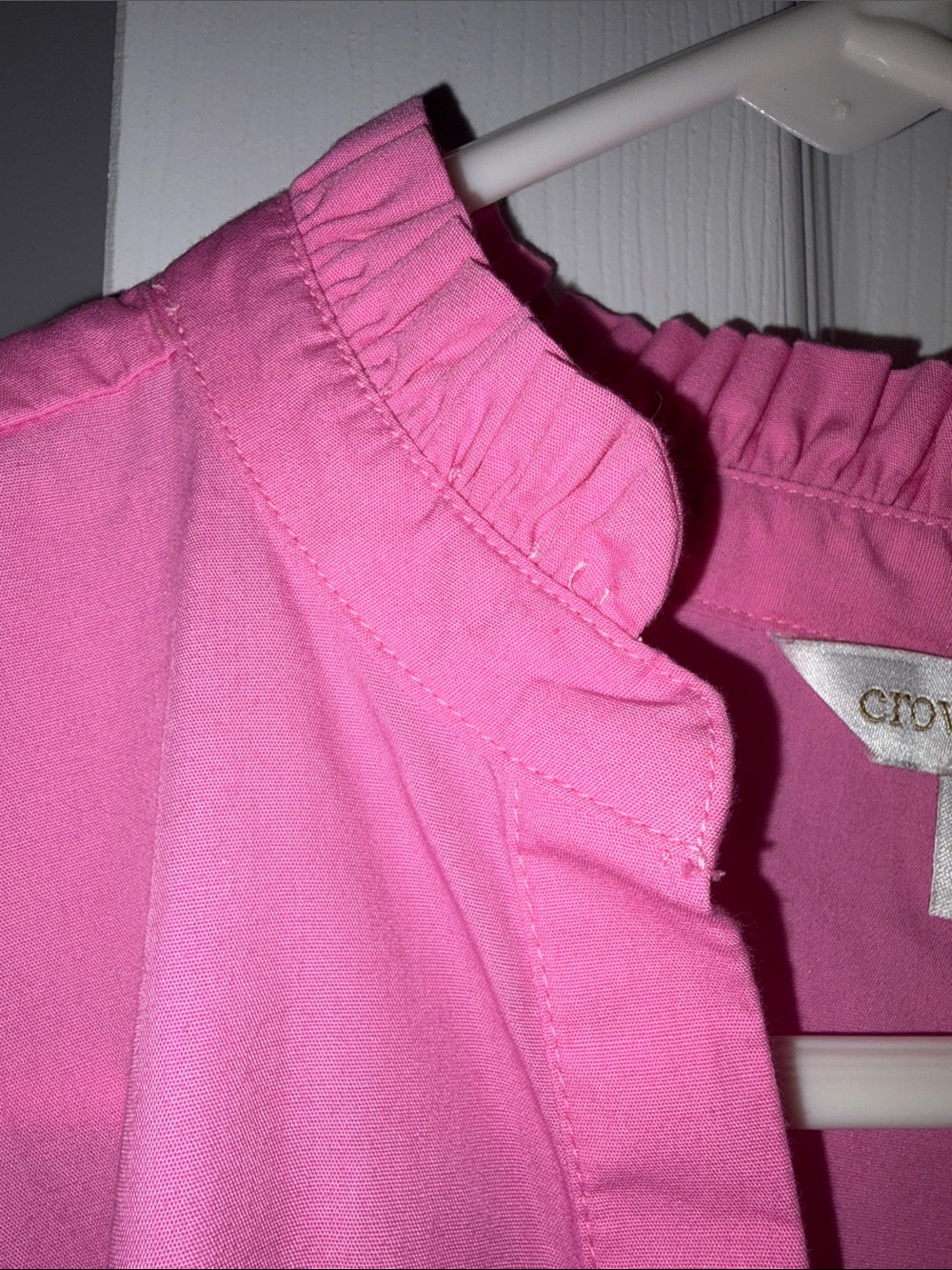 crown & ivy Bright Pink Ruffle-Trim Split-Neck Blouse - Picture 3 of 6